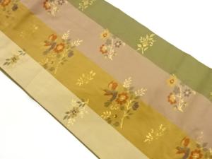 縞に花鳥模様織出し名古屋帯